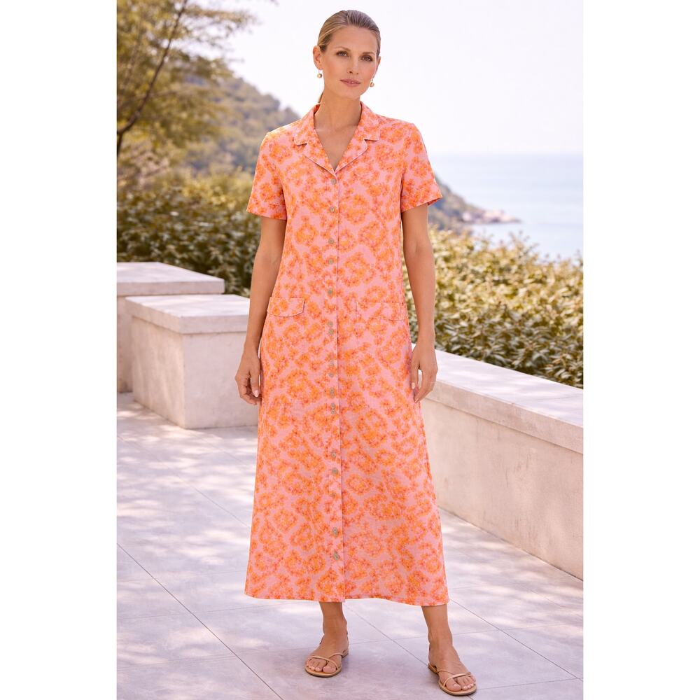 Borgo De Nor Womens Pink Orange Floral Print Button Front Maxi Dress Shirt Sz 10